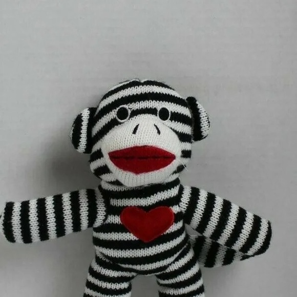 Dan Dee Collectors Choice Sock MOnkey Plush Black White Striped Red Heart 9" - Picture 2 of 5